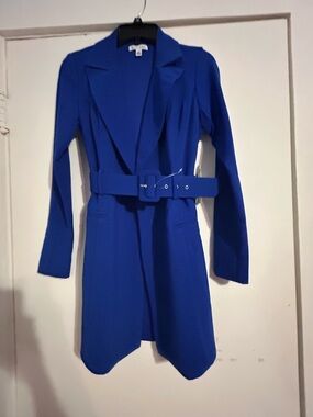 Long Sleeve Belted Royal Blue Dress